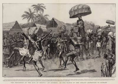 Processionen af kongen af Bekwai, en hændelse af Ashanti-ekspeditionens march til Kumassi af Frank Dadd